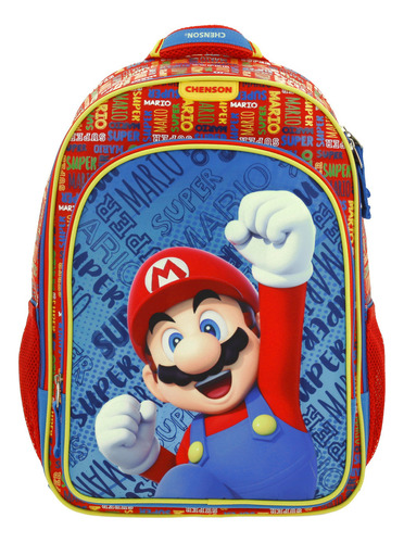 Mochila Escolar Grande Chenson Mario Bros Ikerr Color Azul Diseño De La Tela Liso