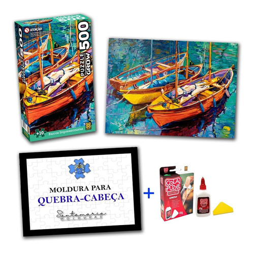 Kit Quebra-cabeça Barcos + Moldura + Cola Puzzle Grow