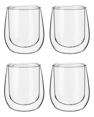 Set 4 Tazas Mug Café Expreso Doble Pared Vidrio 80 Ml