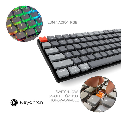 Imagen 4 de 10 de Teclado Mecanico Wireless Keychron K3 Version 2 Rgb Qwerty Brown Switch Hotswappable Distribución Ansi Inglés Us Low Profile Bluetooth Gamer Coder Pc Mac Tamaño Layout 75%