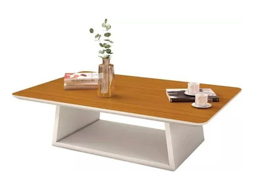 Mesa De Centro Retangular 109x68x30 Holambra Edn Móveis Cor OFF WHITE/ CEDRO