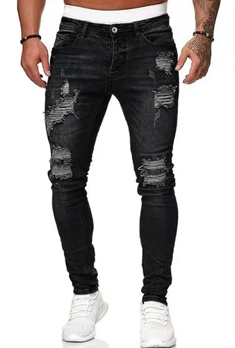 Pantalones negros rasgados new arrivals