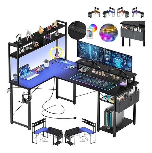 Escritorio De Computadora Reversible En L Con Carga Usb Led