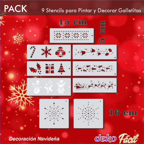 Packx9 Stencil Navideño Emprendedor Apto Cookies Galletitas