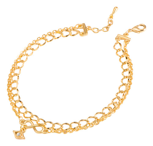 Pulsera En Baño De Oro Para Tobillo De Doble Cadena Con Dije