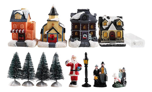 Christmas Scene Village Houses Com Santa Mini Resin Para Diy