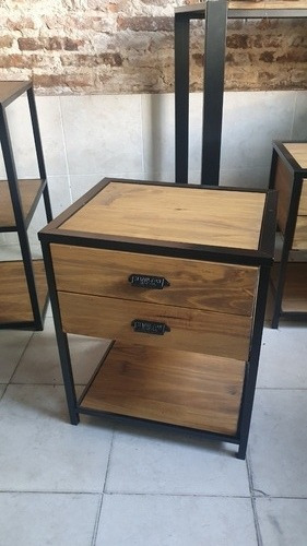 Imagen 4 de 5 de 2 Mesas De Luz 60x40 Industrial Cajon Telescopicos Madera