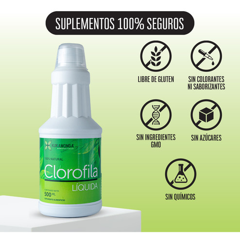 Kit Clorofila Kukamonga | 2 Frascos de 500 ml | Apoya Digestión y Limpieza Interna | Rinde 1 a 2 Meses | Sin Sabor Añadido