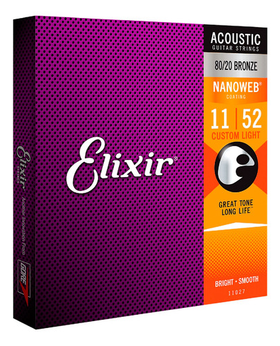 Cuerdas Elixir 80/20 Nanoweb 11/52 Para Electroacústica11027