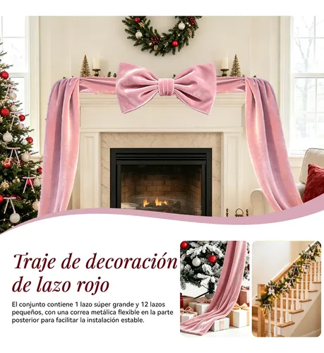Moño Gigante De Terciopelo Para Árbol De Navidad Decoracion Rosa | Lazo ...