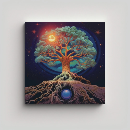 60x60cm Cuadro Moderno Árbol Psicodélico Noche, Pinturas R