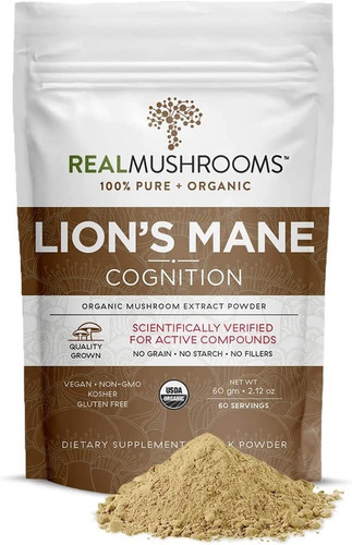 Real Mushrooms Lions Mane Cognition 60 Servings Sabor Sin Sabor