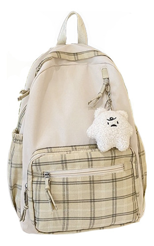 Mochila Kawaii Casual A Cuadros Para Niñas Adolescentes Con