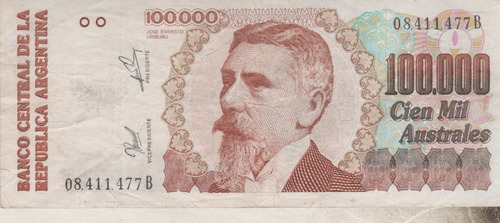 Billete De Argentina $ 100000  Australes - Año 1990  Serie B