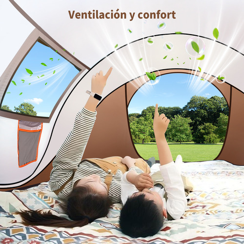 Carpa Tienda De Campaña Funjn para 6 Personas Instalación Fácil Impermeable Protección Solar Ost070300 Naranja
