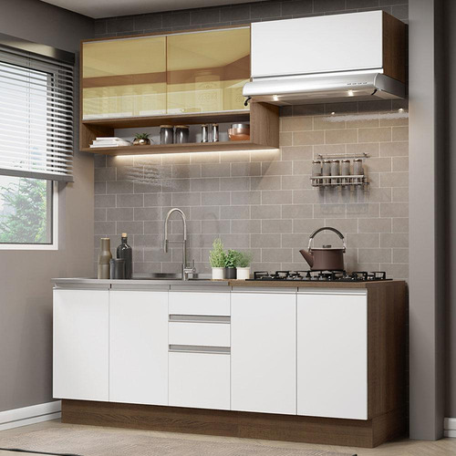 Cocina Integral Completa Madesa Glamy 200cm Con Tarja Mb Color Marrón/Blanco