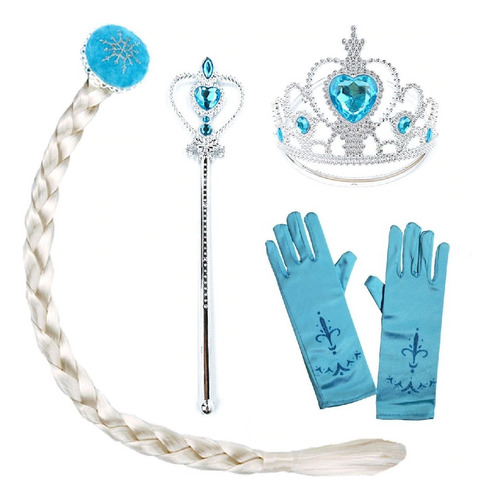 Imagem 1 de 9 de Kit Acessórios Frozen Elsa C/ Varinha, Luvas, Trança E Coroa