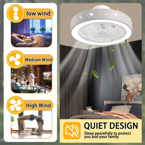 Ventilador De Techo Lampara Moderno, Tres Colores Dimmable