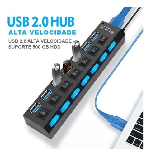 Imagem 5 de 8 de Hub De Usb 7 Portas 2.0 Hd Extensor High Speed Pen Drive Hd