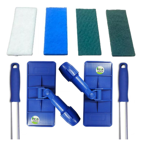 Kit Lt 2 Limpa Tudo 2 Cabos + Fibras Branca + Azul + 2 Verde