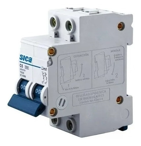 Imagen 3 de 7 de Llave Termica 2x5 A Sica Termomagnetica Bipolar 2 X 5 Amp.