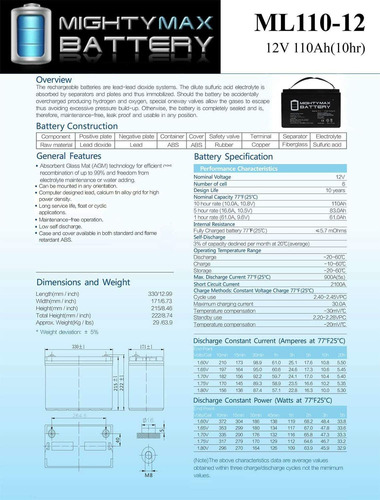 Mighty Max Ml110 - 12 - 12 V 110 Ah Sla Batería Producto De