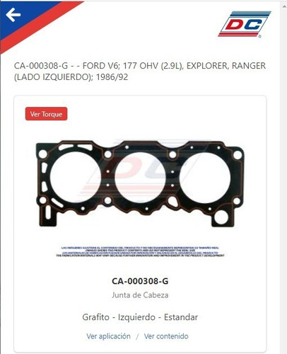 Junta Empaque Cabeza Ford Explorer,ranger 2.9l 86-92 Izquier