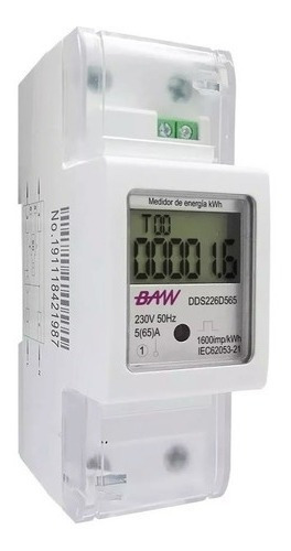 Imagen 2 de 6 de Medidor Consumo Baw Monofásico Digital 65a Bipolar Kw/h