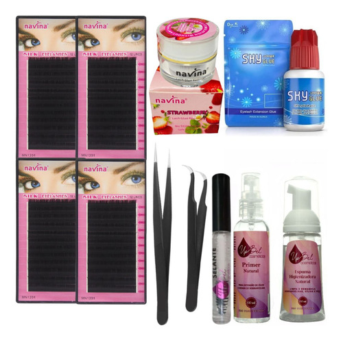 Kit Para Extender  Cílios  Cola Sky Red Pinças Removedor Gel