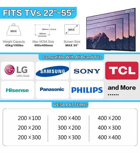 Soporte de TV sin perno para televisores de todas las marcas de 22 a 55  pulgadas, soporte universal de montaje para paneles de yeso de TV sin