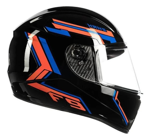 Capacete Fly F-9 Hg Hans Preto Brilhante Com Vermelho Moto