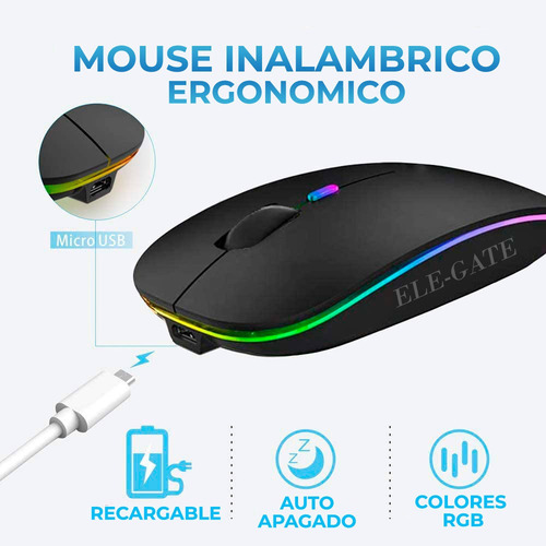 Lote 3pz Mouse Inalámbrico Recargable Rgb 2.4ghz Ele-gate