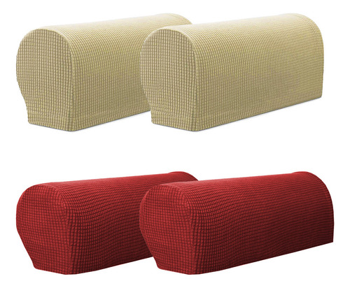 2 Pares (beige Y Rojo) De Protectores De Brazos Para Sofá,