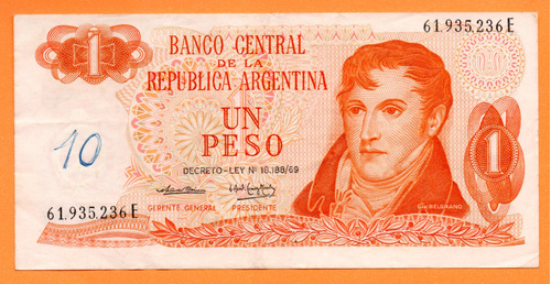 Billete 1 Peso Ley , Bottero 2318, Año 1974 Exc Escritura
