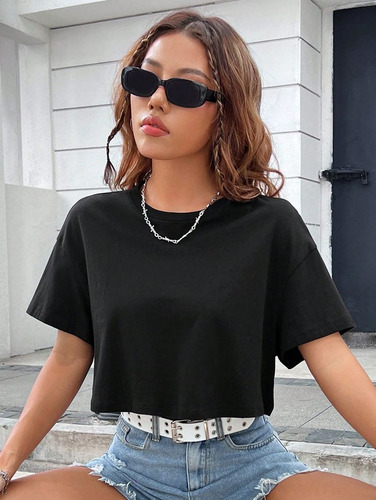 Pac De Playera Corta De Dama Crop Top Fit Ombligera Algodon