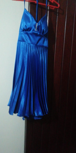 Vestido D Fiesta Plisado Azulino  T-xs