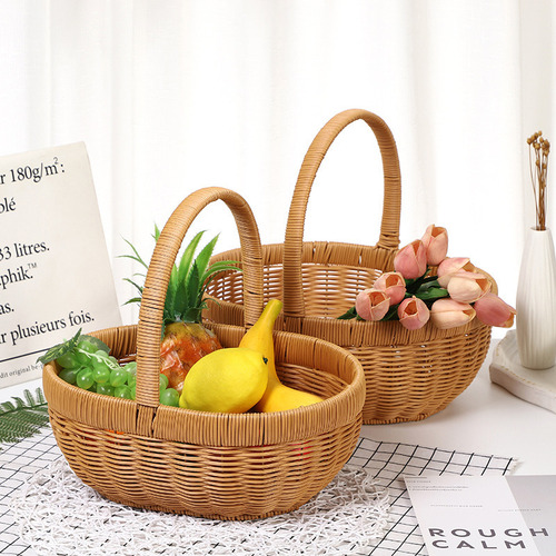 Canasta De Imitación De Mimbre Tejida A Mano Para Picnic