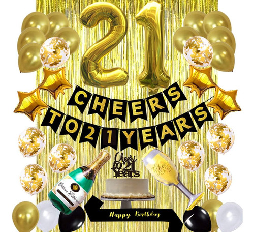 Gold 21st Birthday Decorations Kit: Aplaudir A 21 Años De Gl