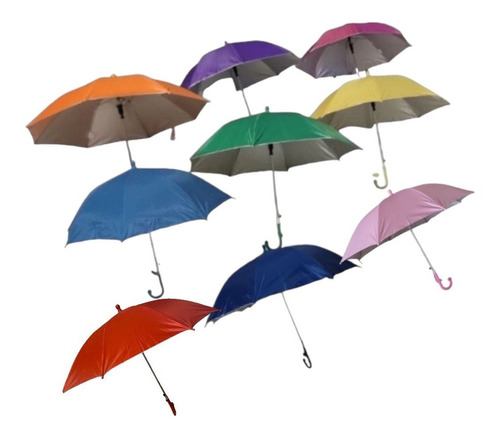 9 Mini Paraguas Infantiles Lisos Varios Colores Con Silbato.