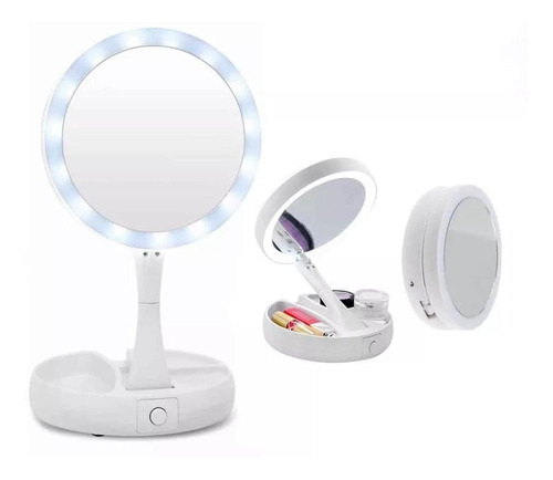 Espelho De Maquiagem Dobrável Com Led 360º - Ampliação 10x