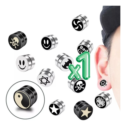 Arete Simulador Expansor Boton Iman Estilo Punk Diseños F Color A Escoger