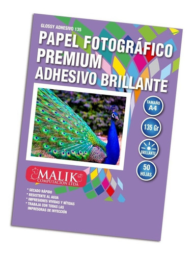 Papel Fotográfico Adhesivo Brillante 50 Hojas A4 135gr