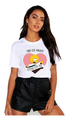 Polera Dama Estampada 100%algodon Lisa Simpson Sistema Malo