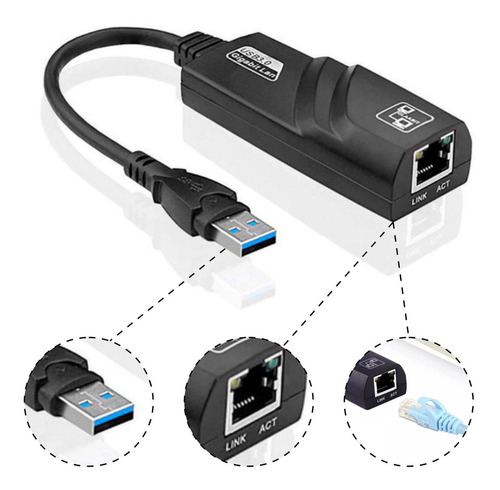 Adaptador Placa De Rede Rj45 Ethernet Usb 3.0 Rj45 1000mbps