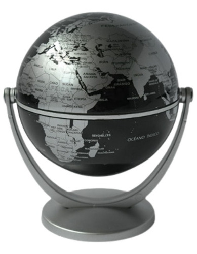 Globo Terraqueo 10 Cm Negro Y Plateado Político Ideal Regalo