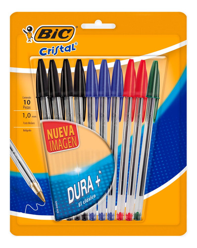 Pluma Lapicero Bic Dura+ Clásico Punto Mediano 1.0 Mm 10 Pzs