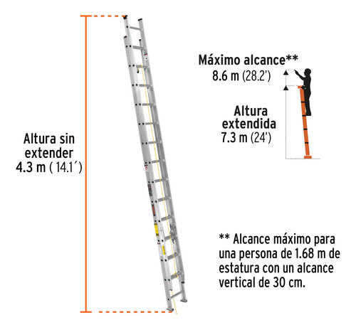 Escalera Extension 28 Escalones 8.54 Mts Aluminio T-iii