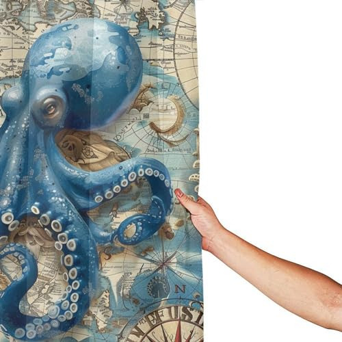 Cortina De Baño De Arte De Pulpo Pirata, Cortina De Baño Dec