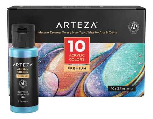 Set De 10 Botes De Pintura Acrilica Arteza 60ml C/u Color Colores