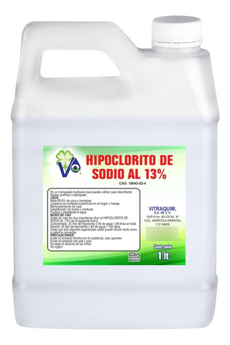 1 Litro De Hipoclorito De Sodio Al 13% Vitraquim Materia